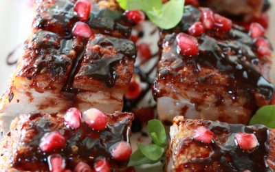 Crispy pomegranate caramel pork belly